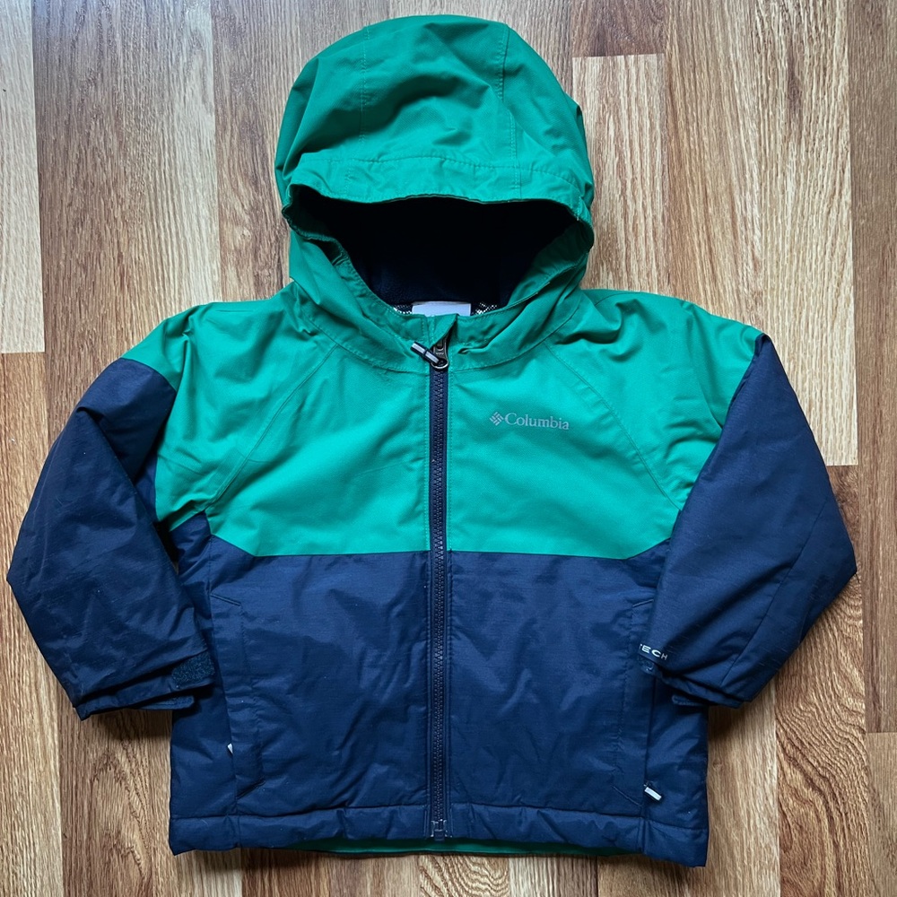 Columbia Kids Green and Navy Hooded Puffer Jacket